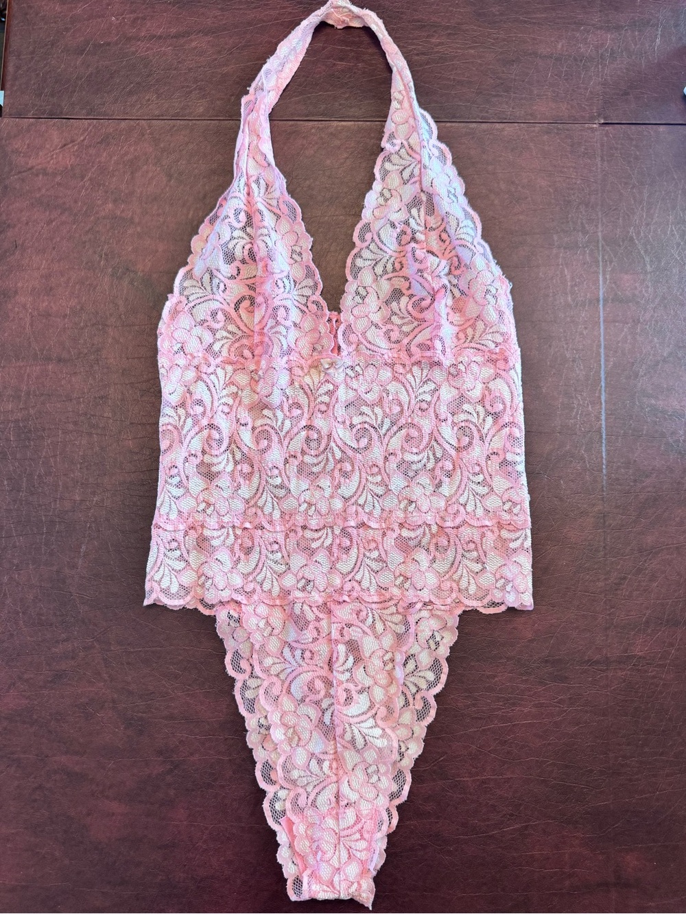 VINTAGE Pink Lace Halter Teddy Bodysuit